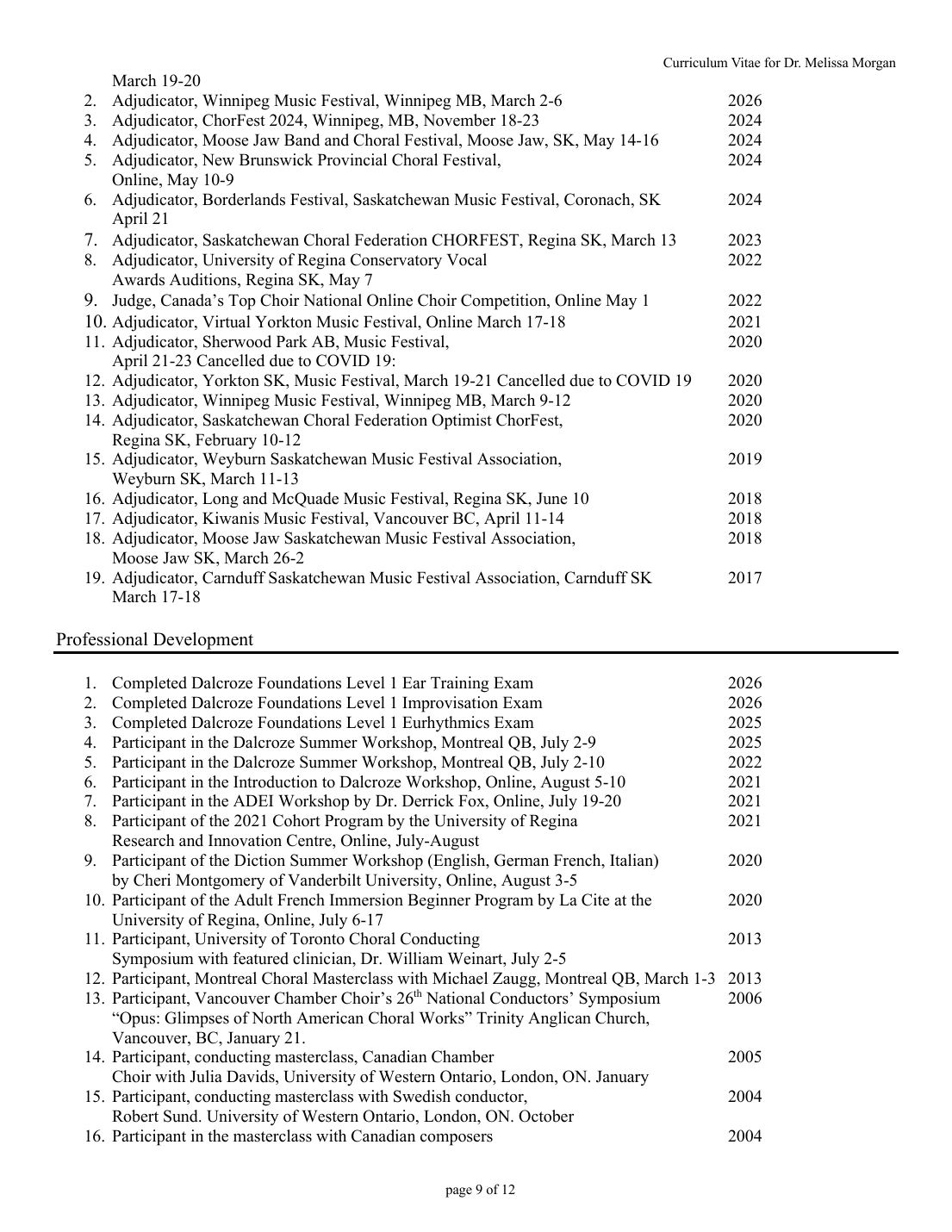 Curriculum vitae — June 2026 — page 9 of 13