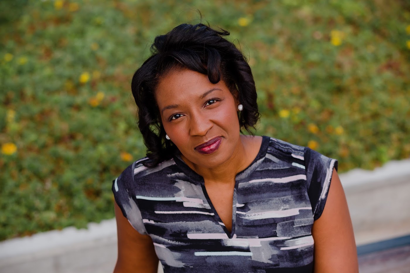 Green background, seated