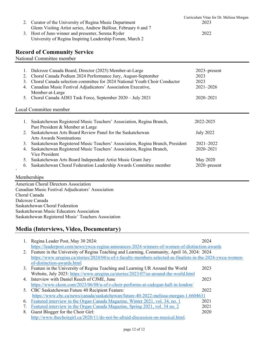Curriculum vitae — June 2026 — page 12 of 13